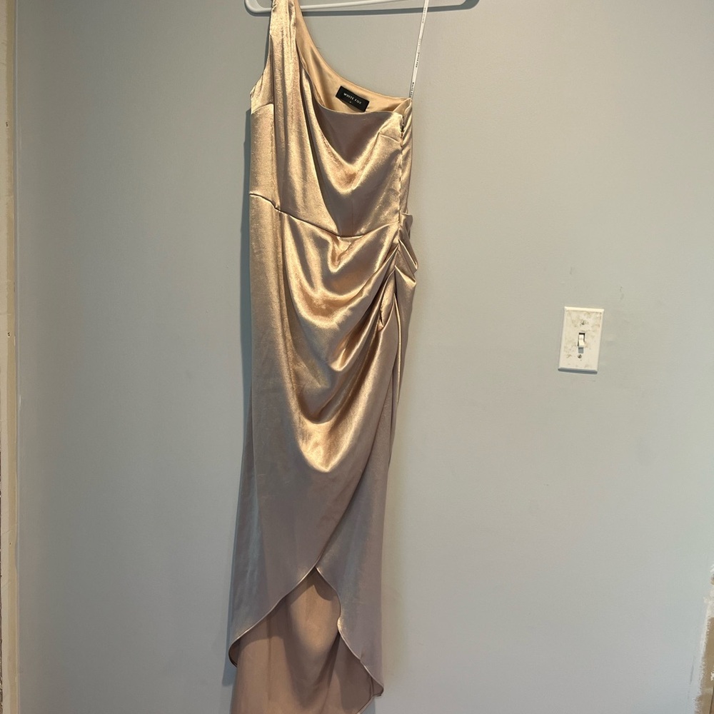 White Fox Boutique Metallic Gold One Shoulder Gown